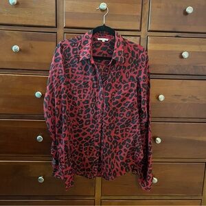Isaac Mizrahi Red and Black Casual Button Down Shirt